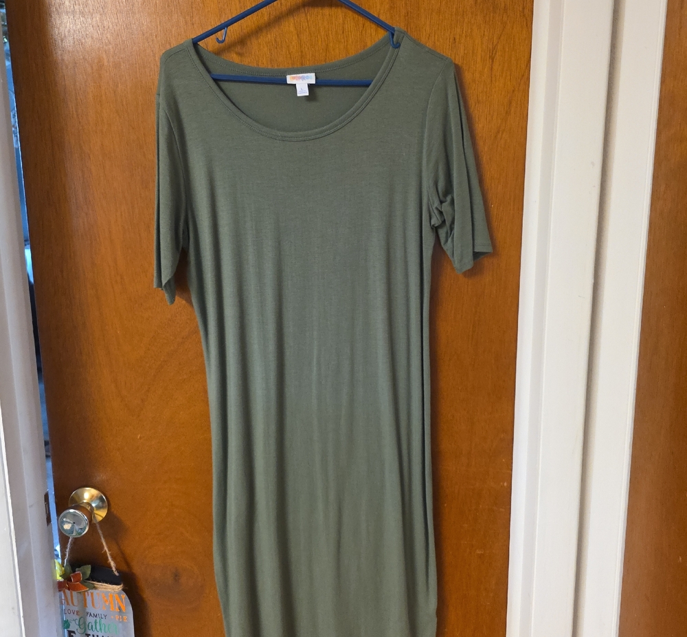 LuLaRoe "Julia" Olive Green Scoop Neck Knit Dress